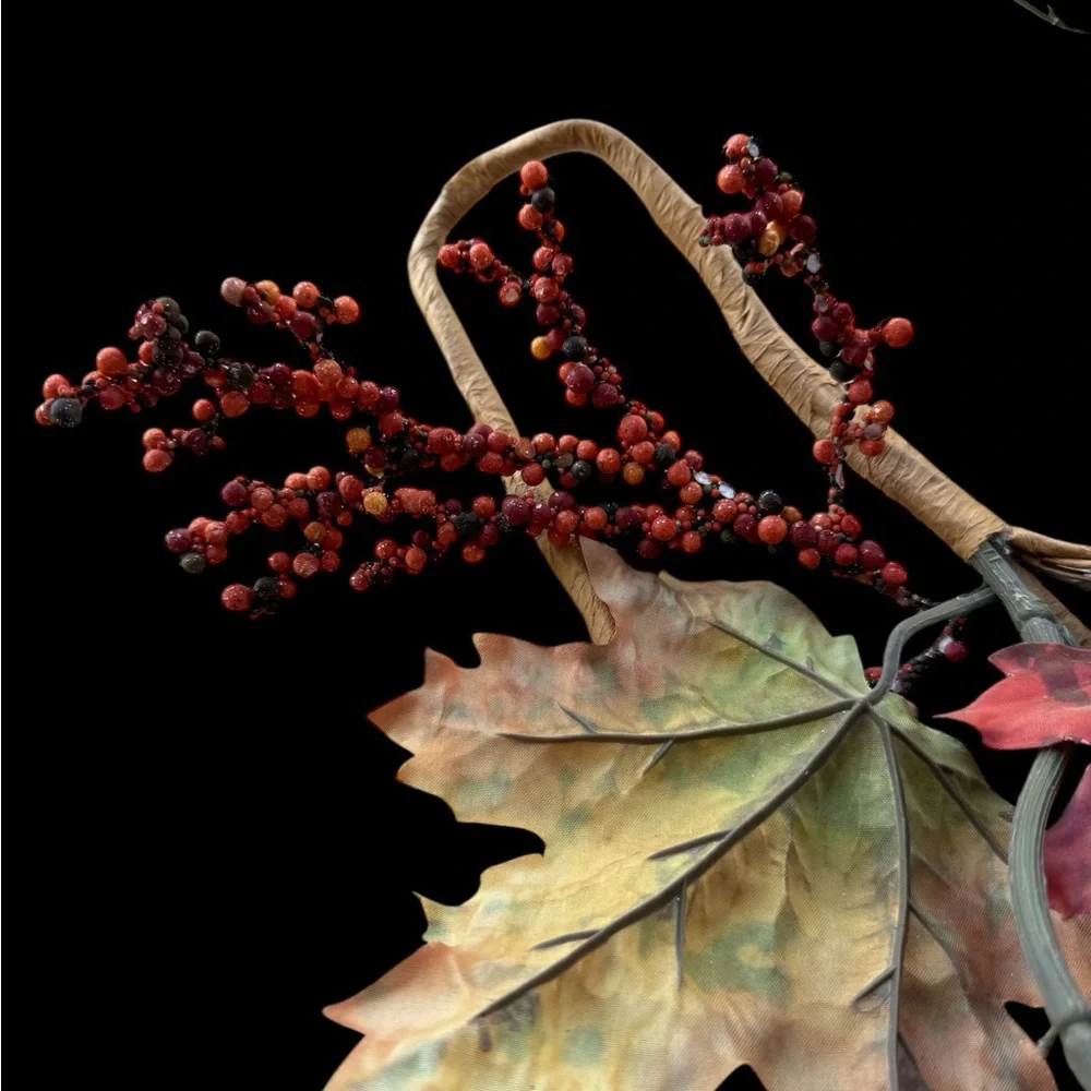 Two Autumn Harvest Pinecone Feather and Leaf Swags